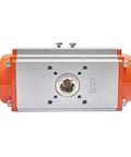 Industrial Grade Air Pneumatic Rotary Actuator For Butterfly And Ball Valves Built Like A Tank To Crush Tough Jobs Rock Solid Reliability And Slick Motion Control, gray metal housing with orange ends.