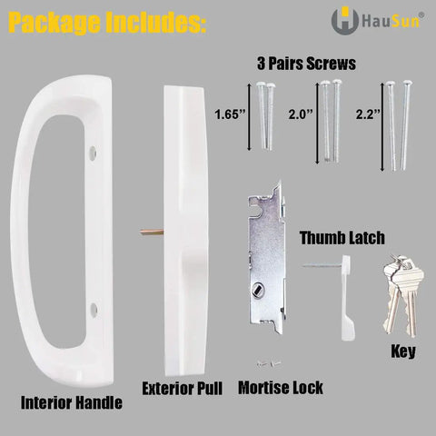 Easy Swap Sliding Patio Door Handle Set With Key Cylinder And Mortise Lock Full Replacement package contents