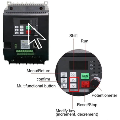 Heavy Duty 7.5kW To 11kW Variable Frequency Drive VFD For 3 Phase Motors Inverter Frequency Converter 380V 400V AC Speed Controller Motor Control Unit, front panel
