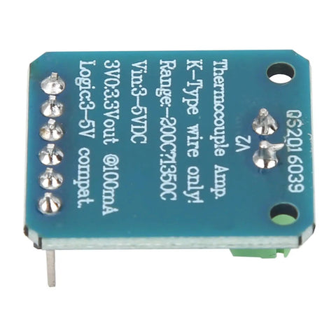 K Type Thermocouple Module With SPI Output And MAX31855 Sensor, wide -200C to 1350C range, shown with connection pins