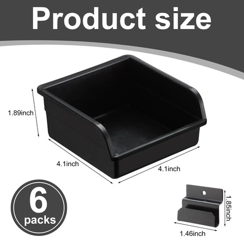 Six Piece Slatwall Bins With Hooks Set For Wall Mounted Organization In Garage Workshop Office And Tool Storage Black