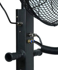 Connection ports and hoses of Heavy Duty Floor Fan With Three Speed Settings And Smooth Oscillating Cooling for misting operation.