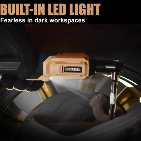 20V Cordless Electric Ratchet Wrench Kit With 3 Eighth Inch Drive Beefy 400 RPM Torque 45 Ft-Lbs LED Light in action