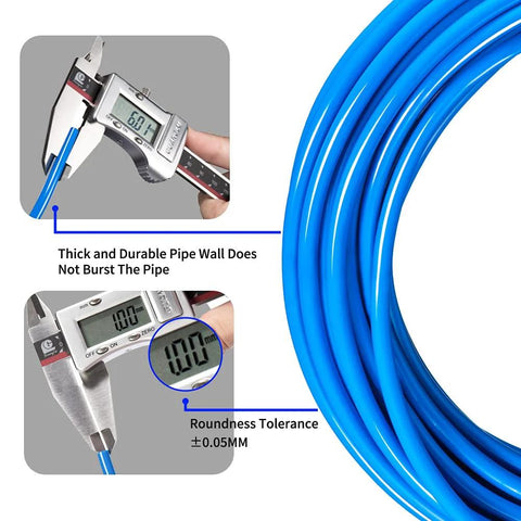 Blue PU pneumatic tubing, 6 mm OD x 4 mm ID, 39.4 ft (12 m) long, coiled.