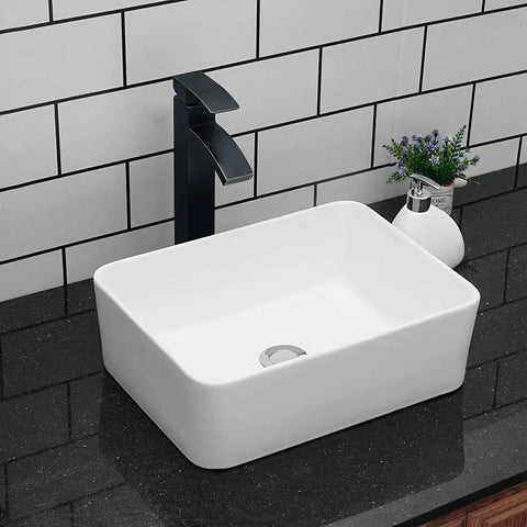 Rectangular White Vessel Sink 16 By 12 Inch Modern Above Counter Porcelain Ceramic Vanity Basin For Home Bathroom Remodel