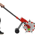 Hand pushing Hands On Walk Behind Seeder for garden planter with roller spreader and 7 nozzles, durable iron and ABS construction