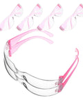 Heavy Hitting Splash Guard Safety Glasses Six Pack Tough As Nails Impact Resistant Work Eyewear Scratch Resistant Anti Fog Protective Goggles Job Site Pro Gear with pink frames and splash shield design.