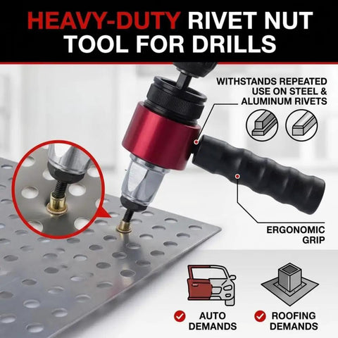 Turn Your Drill Into A Dope Automatic Rivet Nut Gun Kit for M3 to M8 Rivet Nuts and Blind Rivets with ergonomic grip