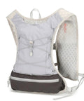 Front view of Go To Lightweight Hydration Running Backpack With Breathable Vest, adjustable straps, reflective strips, grey color
