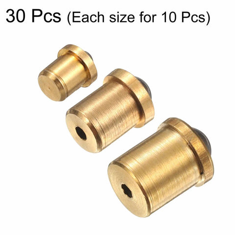 Top Shelf Brass Ball Point Spring Plungers 30 Piece Set showing three sizes of brass spring plungers for mechanical use.