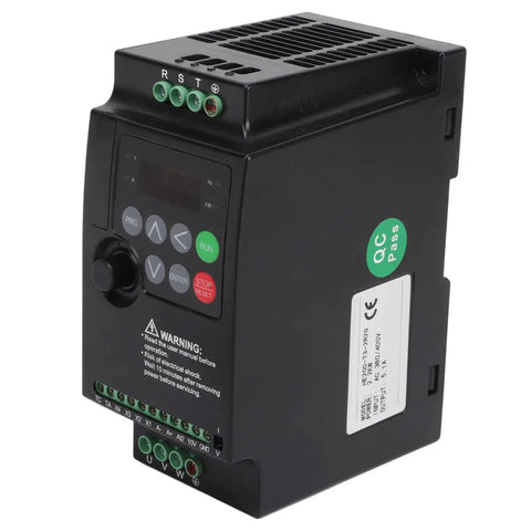 Three Phase VFD Inverter For 2.2KW Motors Built For Industrial Use 380 400V Input 380V Output Speed Controller For Heavy Duty Equipment Copper Aluminum Housing Durable Variable Frequency Drive, front view