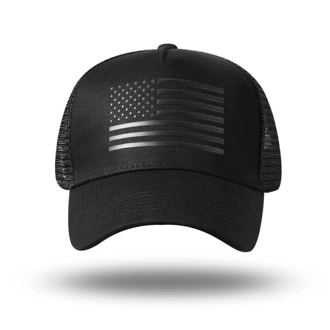 American Flag Trucker Hat Snapback For Men And Women Unisex Breathable Mesh Sides Adjustable Fit Casual Everyday Wear Dope Patriotic Cap Black On Black