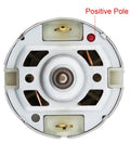 Front view of Beefy 8 Teeth RS550 DC Reciprocating Saw Motor With Helical Gear showing positive pole, durable copper coil design