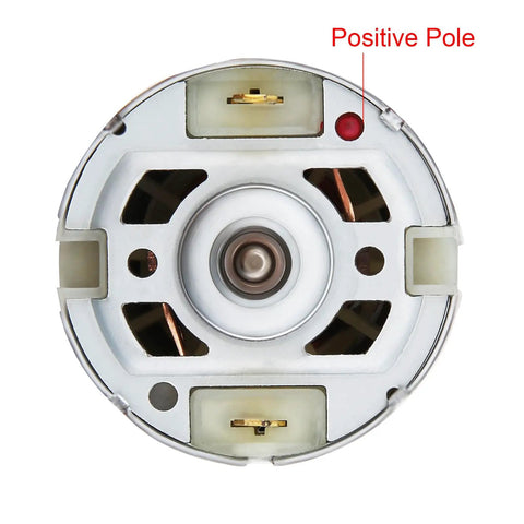 Front view of Beefy 8 Teeth RS550 DC Reciprocating Saw Motor With Helical Gear showing positive pole, durable copper coil design
