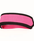 Pink universal bike pedal straps with black edges, showcasing lightweight durable nylon construction for secure foot grip.