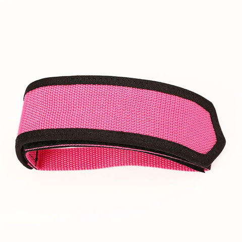 Pink universal bike pedal straps with black edges, showcasing lightweight durable nylon construction for secure foot grip.