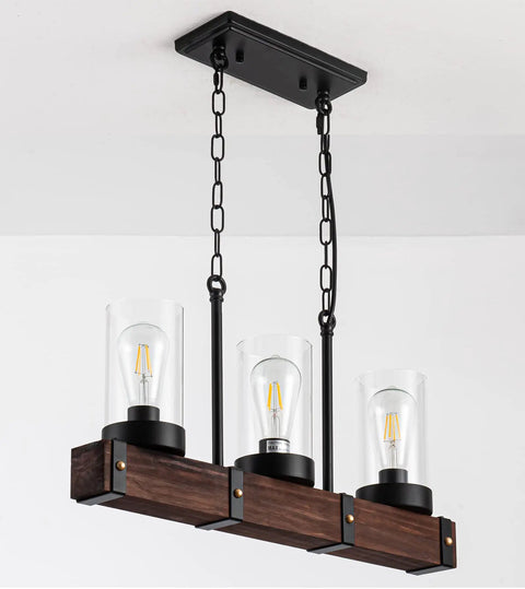 Dark Brown Farmhouse Kitchen Island Light Fixtures With 3 Light Over Table Black Barn Wood Island Lighting For Kitchen And Pool Table 23 Inches Great For Dining Rooms And Open Concept Kitchens Or Bar Counters