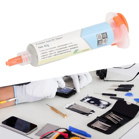 217 Degree Celsius High Temp Solder Paste For PCB Repair And BGA IC Soldering With Flux In Needle Tube 45g next to electronic repair tools