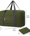 Go-To Foldable Travel Duffel Tote Bag Lightweight Carry On Personal Item for Women and Men Fits Underseat Airline Size 18x14x8 Inches Spirit Frontier Military Green No Shoulder Strap Included Durable Tear Resistant Gear shown folded and unfolded