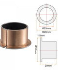 Flanged Sleeve Bearing Set 25mm Bore 28mm OD 20mm Length 35mm Flange Dia 1.5mm Flange Thickness Oilless Bronze Sintered Coated Bushings Dual Pack Carbon Steel Base Low Friction Maintenance Free High Load Capacity, shown with dimensions