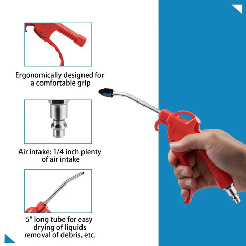 Air Blow Gun With Four Inch Nozzle For Air Compressors And Dust Cleanup Ergonomic Grip