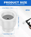 Solid 4 Pc Kit Of White Ceramic #12 TIG Cups With 1/8' Diffuser Mesh For WP TIG Torches, dimensions and material shown.