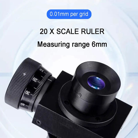 Digital Reading Microscope With 20X And 40X Magnification For Metalworking, Built In Reticle Scale 0.01mm And 0.005mm, close-up of scale ruler