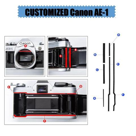 Game Changer Pre Cut Self Adhesive Light Seal Foam Sponge Kit For Canon Ae 1 Film Camera Repair showing precise application areas for installation.