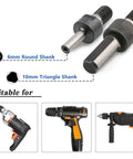 Drill To Angle Grinder Adapter Kit With 6mm And 10mm Arbor Mandrels, suitable for multiple drill types, showing round and triangle shanks