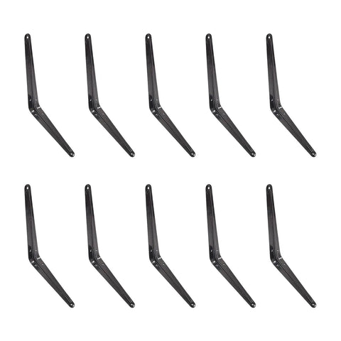 Set of Heavy Duty L Shape Shelf Brackets in Carbon Steel for wall mounted shelves, 10 pieces, 90 degree angles, reinforced cold rolled steel