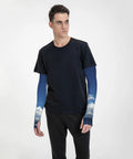 Man wearing Moisture Wicking Ice Silk Arm Sleeves For Outdoor Sailing And Yacht Trips, Breathable Long Sleeve UV Protection with thumb hole.
