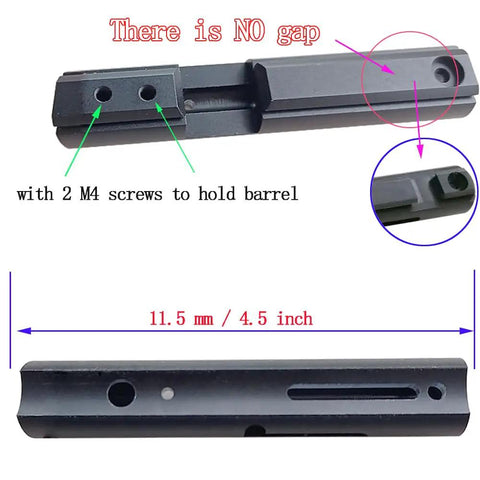 Short Style Black Aluminum Breech Kit With 12mm Dovetail Groove for Crosman CO2 Pistols, close-up with no gap visible