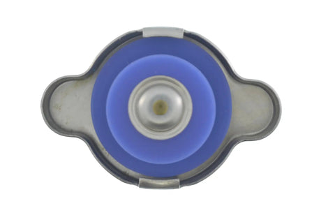 Heavy Duty 16 Psi Radiator Cap With Integrated Pressure Relief Valve top view showing blue seal and metal rim for Honda Hyundai Kia Nissan.