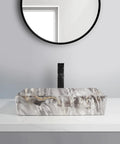 USZWBY Vessel Sinks Marble Pattern Modern Simple Wash Basin Table Bathroom Balcony Square Ceramic Bathroom Bowl Sink on countertop with mirror