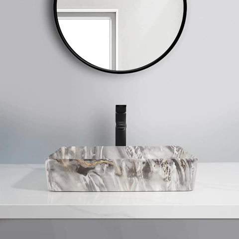 USZWBY Vessel Sinks Marble Pattern Modern Simple Wash Basin Table Bathroom Balcony Square Ceramic Bathroom Bowl Sink on countertop with mirror