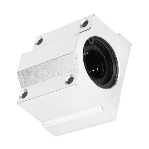 SC30UU 30mm Linear Motion Ball Bearing Slide Block In Precision Aluminum Alloy For Smooth Shaft Guidance Rock Solid Performance In 3D Printers And CNC Machines With Slick Oxidized Finish And Zero Wiggle Movement, close-up view.