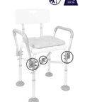 Heavy Duty Shower Chair With Arms And Back For Inside Showers showing double reinforced crossbar and foam cushion