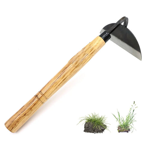 Wood-handled Japanese Garden Hand Hoe Sickle For Weeding And Cultivation With Sharp Blade Edge Durable 12.5 Inch Total Length Multi Use Tool