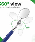 Extendable Telescoping Inspection Mirror Set With Rotating Heads And Long Handle For Mechanics Inspectors And Auto Boat Maintenance Includes 50mm Round 25mm Oval And 30mm Small Round Mirrors, 360° view