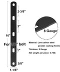 Heavy Duty Six Piece Flat Mending Plates Tough As Nails Black Powder Coated Metal Brackets 16 Inch 8 Gauge low carbon steel detail.