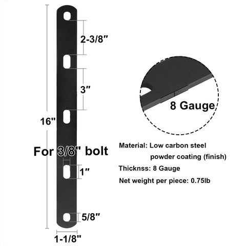 Heavy Duty Six Piece Flat Mending Plates Tough As Nails Black Powder Coated Metal Brackets 16 Inch 8 Gauge low carbon steel detail.