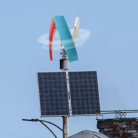 100W Vertical Axis Wind Turbine with Smart Controller and Permanent Magnet Generator, low noise helical windmill, blue-white-red finish