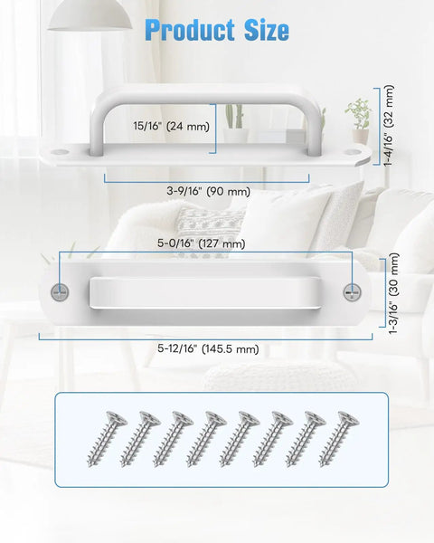 5.9 Inch Sliding Barn Door Handle Set White Aluminum Hardware Cabinet Pulls dimensions and screws included