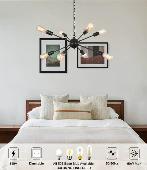 Eight Light Plug In Sputnik Pendant Chandelier With On Off Switch Dope Black Modern Ceiling Light 16 Feet Cord in bedroom