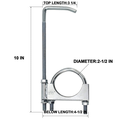 2.5 Inch Universal Exhaust Clamp With Hanger For Cars And Rigs, Heavy Duty Muffler Pipe Repair Bracket, zinc plated front view