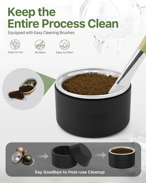Reusable VertuoLine Capsule Kit For Nespresso Pods With 50 Aluminum Foil Seals Lids, easy coffee filling and sealing