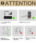Diagram showing installation instructions for New Gen Smart Toggle Switch For Single Pole And 3 Way Lights, 2.4G WiFi, neutral wire.