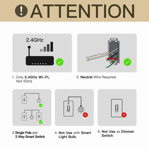 Diagram showing installation instructions for New Gen Smart Toggle Switch For Single Pole And 3 Way Lights, 2.4G WiFi, neutral wire.