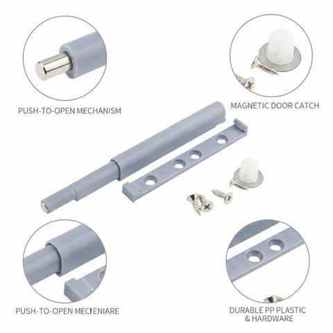 Push To Open Magnetic Cabinet Latch Handle Free Door Catch For Kitchen Cabinets And Wardrobes Durable PP Plastic Grey 1 Pack