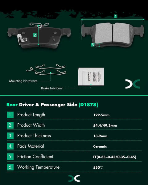 Ceramic Brake Pad Set For Honda Civic 2016 2017 2018 2019 2020 2021 Front And Rear 8 Piece Kit D914 D1878 rear pad details